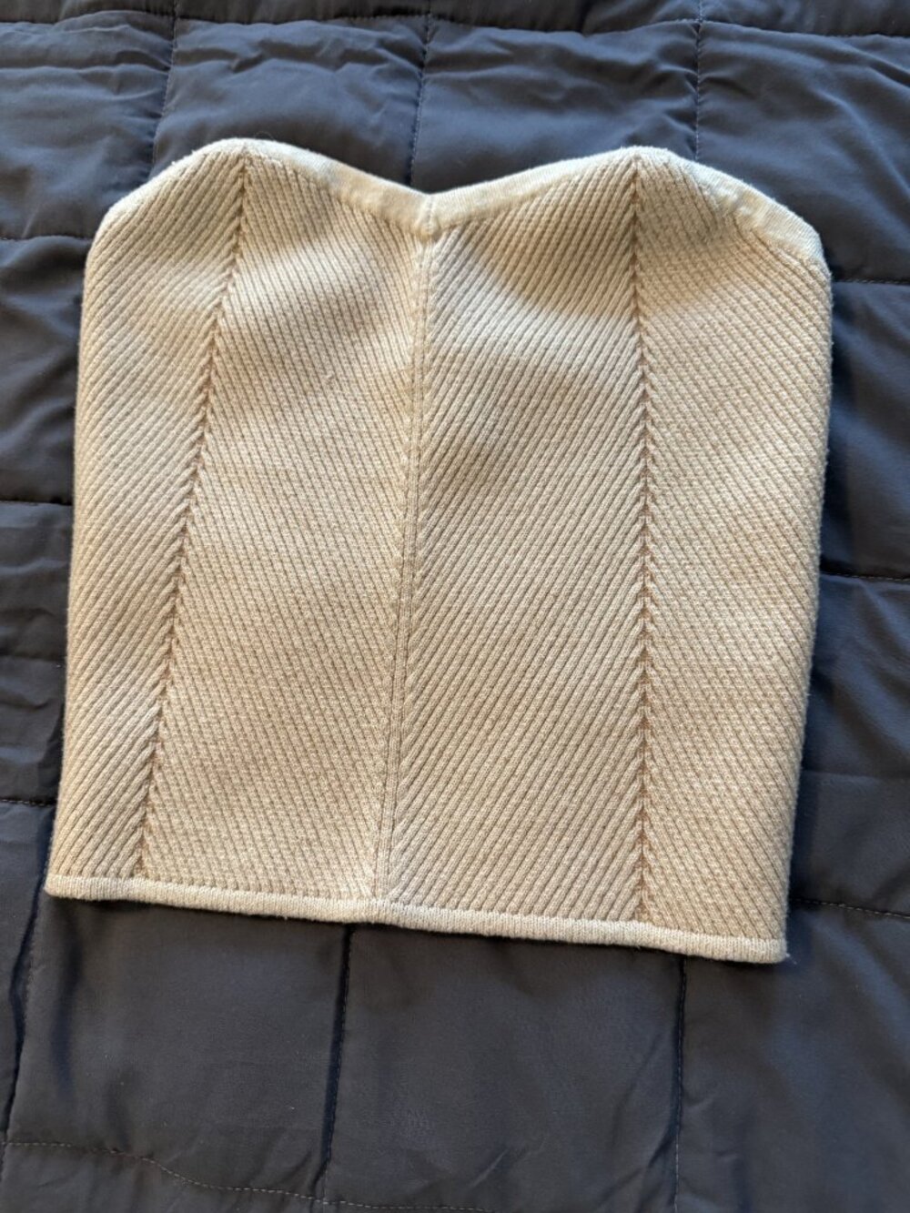 Aerie Ribbed Sweater Tube Top Women Medium Tan Beige Cream Knit Strapless Crop